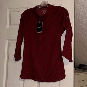 Red Nike Dri-Fit Long Sleeve Three Quarter Zip